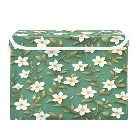 Storage Box With Lid 16.5x12.6x11.8In Foldable Stacked Household Storage Box Pretty Little White Flowers