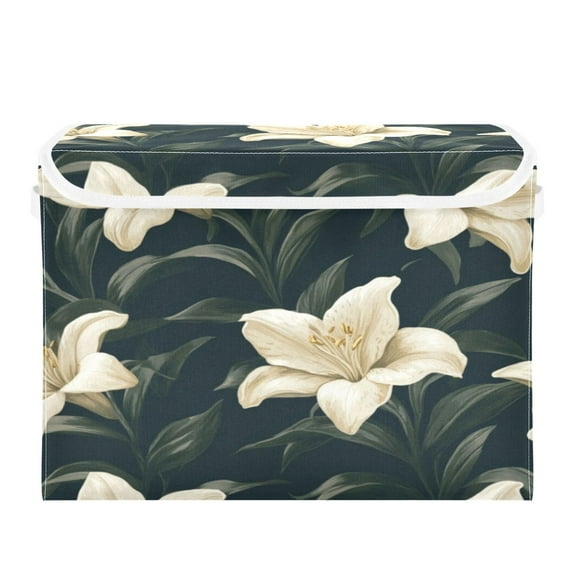 Storage Box With Lid 16.5x12.6x11.8In Foldable Stacked Household Storage Box Pretty Lovely Lilies