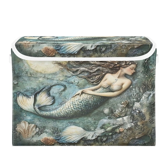 Storage Box With Lid 16.5x12.6x11.8In Foldable Stacked Household Storage Box Pretty Mermaid Pattern