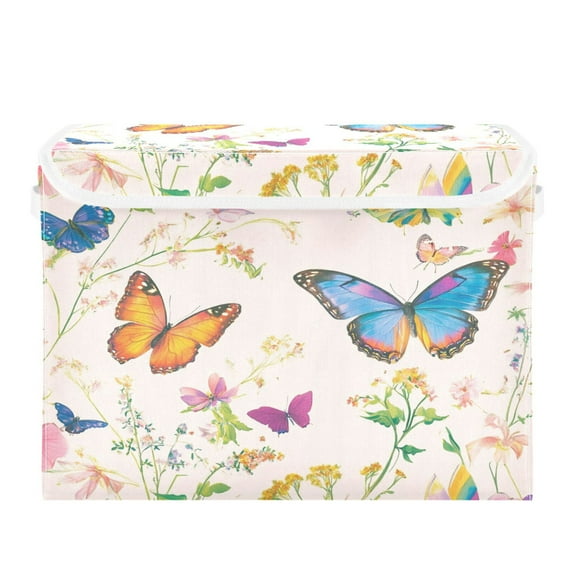 Storage Box With Lid 16.5x12.6x11.8In Foldable Stacked Household Storage Box Pretty Pale Pink Butterfly