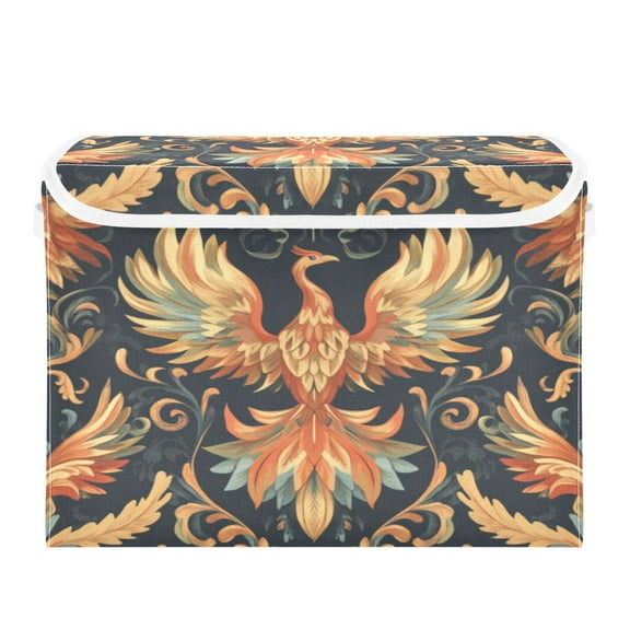 Storage Box With Lid 16.5x12.6x11.8In Foldable Stacked Household Storage Box Pretty Phoenix Pattern