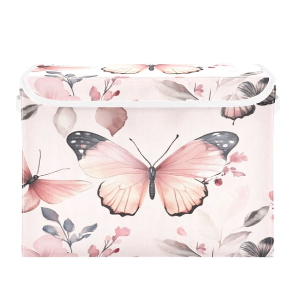 Storage Box With Lid 16.5x12.6x11.8In Foldable Stacked Household Storage Box Pretty Pink Butterfly Seamless