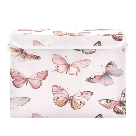 Storage Box With Lid 16.5x12.6x11.8In Foldable Stacked Household Storage Box Pretty Pink Butterfly