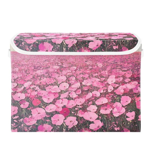 Storage Box With Lid 16.5x12.6x11.8In Foldable Stacked Household Storage Box Pretty Pink Flowers