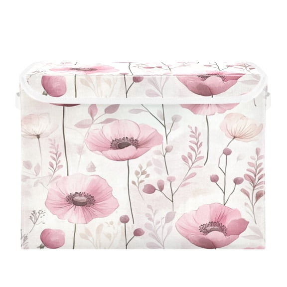 Storage Box With Lid 16.5x12.6x11.8In Foldable Stacked Household Storage Box Pretty Pink Lovely Flowers