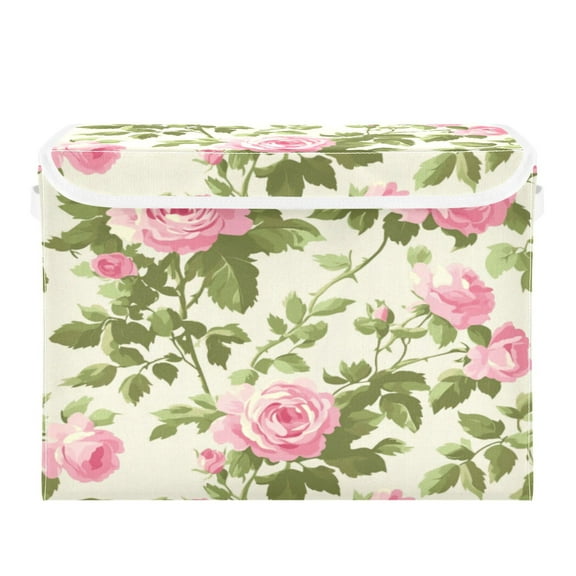 Storage Box With Lid 16.5x12.6x11.8In Foldable Stacked Household Storage Box Pretty Pink Rose