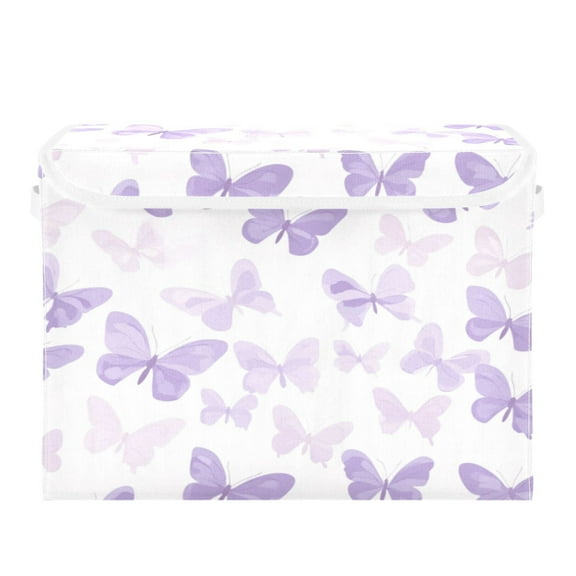 Storage Box With Lid 16.5x12.6x11.8In Foldable Stacked Household Storage Box Pretty Purple Butterfly Seamless