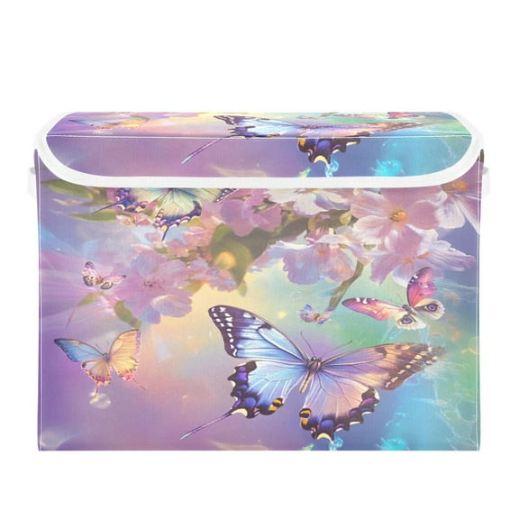 Storage Box With Lid 16.5x12.6x11.8In Foldable Stacked Household Storage Box Pretty Purple Butterfly