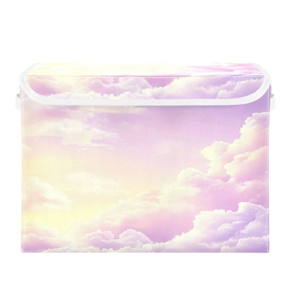 Storage Box With Lid 16.5x12.6x11.8In Foldable Stacked Household Storage Box Pretty Purple Cloud