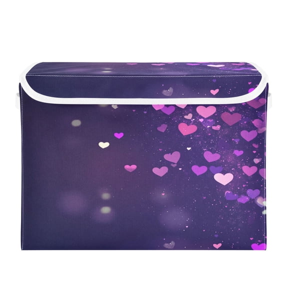 Storage Box With Lid 16.5x12.6x11.8In Foldable Stacked Household Storage Box Pretty Purple Heart Pattern