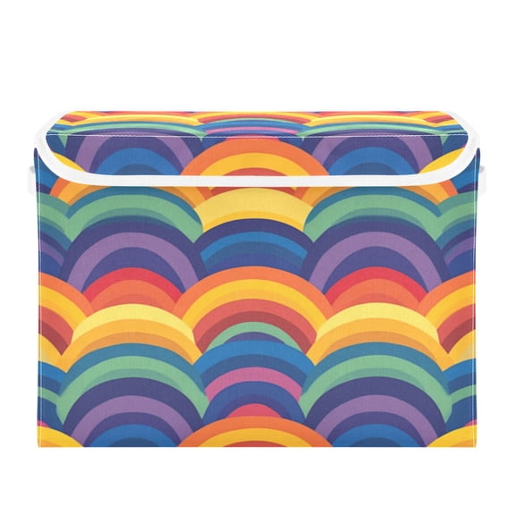 Storage Box With Lid 16.5x12.6x11.8In Foldable Stacked Household Storage Box Pretty Rainbow