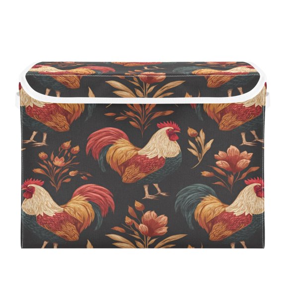 Storage Box With Lid 16.5x12.6x11.8In Foldable Stacked Household Storage Box Pretty Roosters