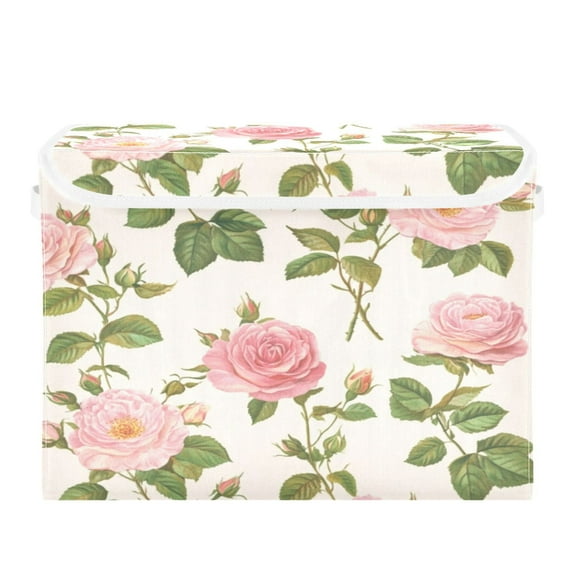 Storage Box With Lid 16.5x12.6x11.8In Foldable Stacked Household Storage Box Pretty Rose