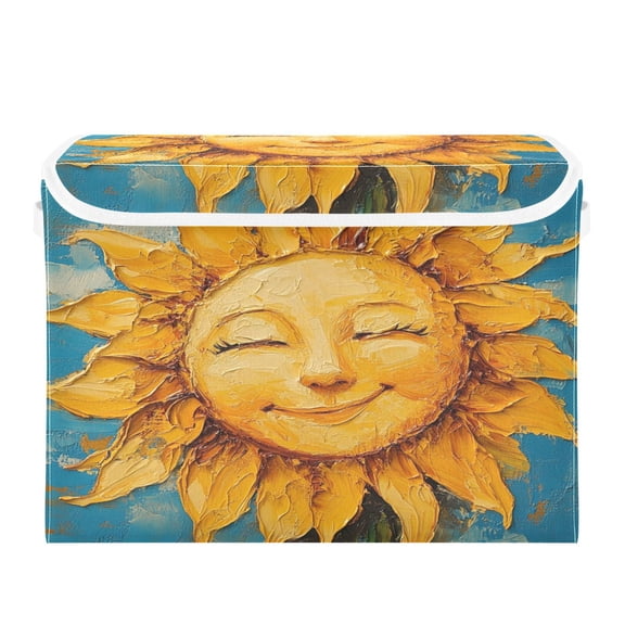 Storage Box With Lid 16.5x12.6x11.8In Foldable Stacked Household Storage Box Pretty Smile Sun