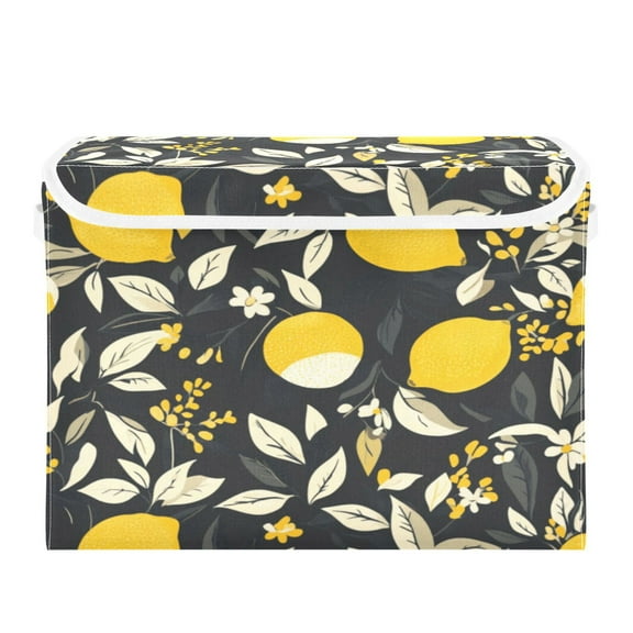 Storage Box With Lid 16.5x12.6x11.8In Foldable Stacked Household Storage Box Pretty Yellow Lemon and Leaves