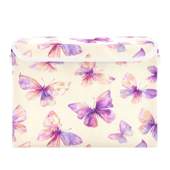 Storage Box With Lid 16.5x12.6x11.8In Foldable Stacked Household Storage Box Purple Butterfly
