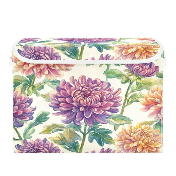 Storage Box With Lid 16.5x12.6x11.8In Foldable Stacked Household Storage Box Purple Chrysanthemums