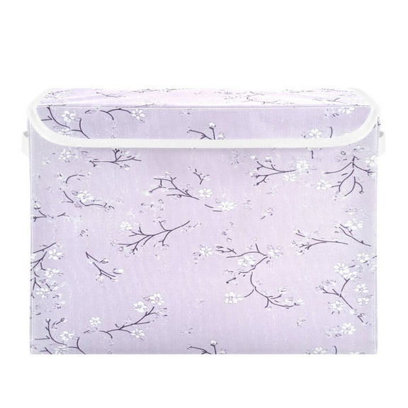 Storage Box With Lid 16.5x12.6x11.8In Foldable Stacked Household Storage Box Purple Cloth Flowers