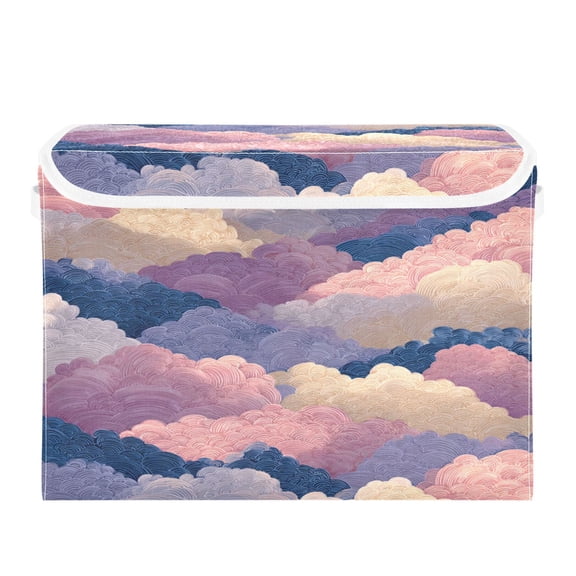 Storage Box With Lid 16.5x12.6x11.8In Foldable Stacked Household Storage Box Purple Cloud Cartoon