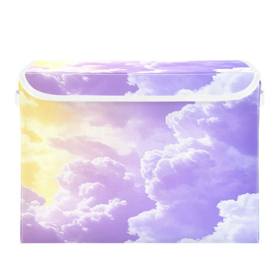 Storage Box With Lid 16.5x12.6x11.8In Foldable Stacked Household Storage Box Purple Cloud
