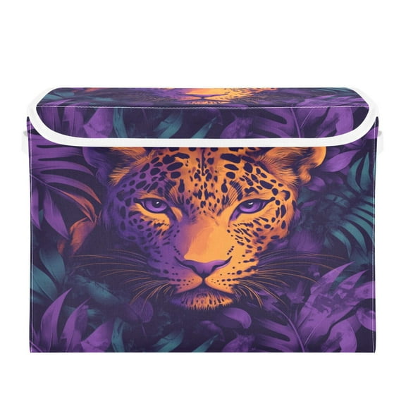 Storage Box With Lid 16.5x12.6x11.8In Foldable Stacked Household Storage Box Purple Cougars