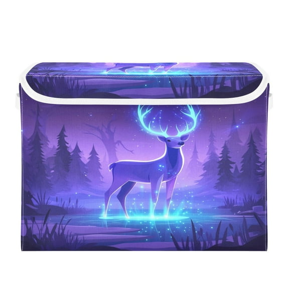 Storage Box With Lid 16.5x12.6x11.8In Foldable Stacked Household Storage Box Purple Deer