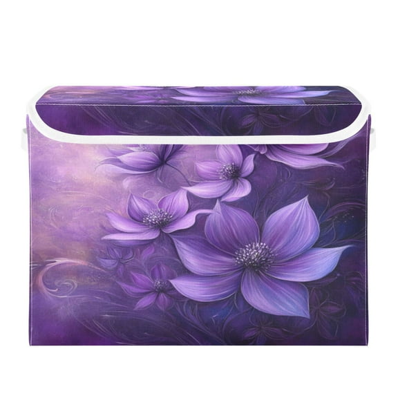 Storage Box With Lid 16.5x12.6x11.8In Foldable Stacked Household Storage Box Purple Flower Picture