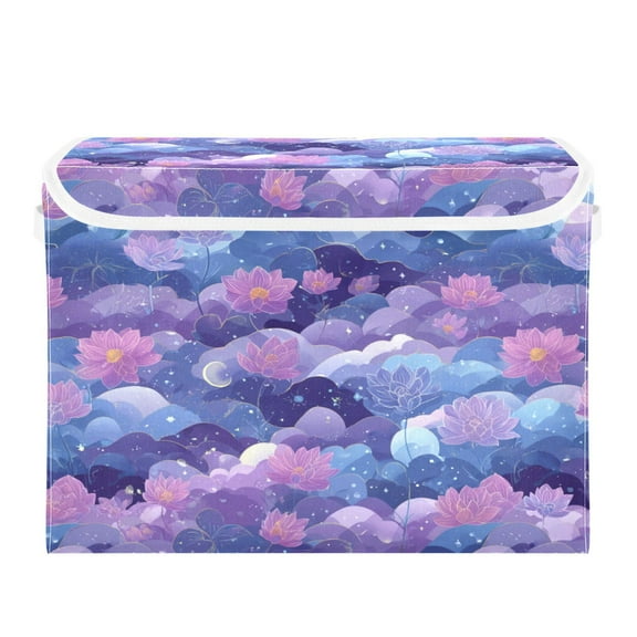 Storage Box With Lid 16.5x12.6x11.8In Foldable Stacked Household Storage Box Purple Flowers