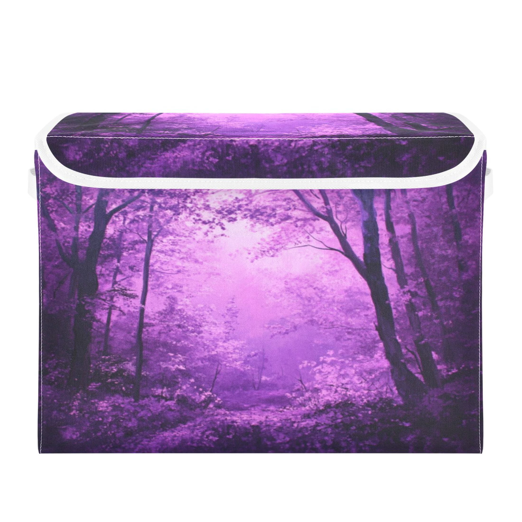 Storage Box With Lid 16.5x12.6x11.8In Foldable Stacked Household Storage Box Purple Forest Picture