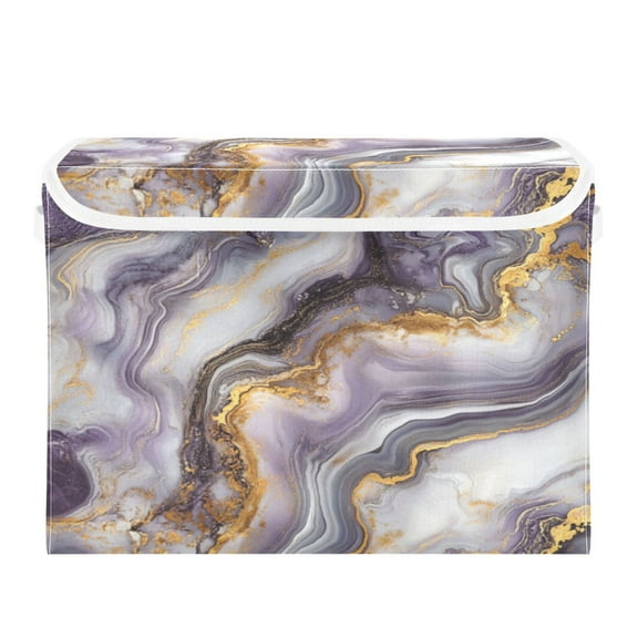Storage Box With Lid 16.5x12.6x11.8In Foldable Stacked Household Storage Box Purple Marble Pattern