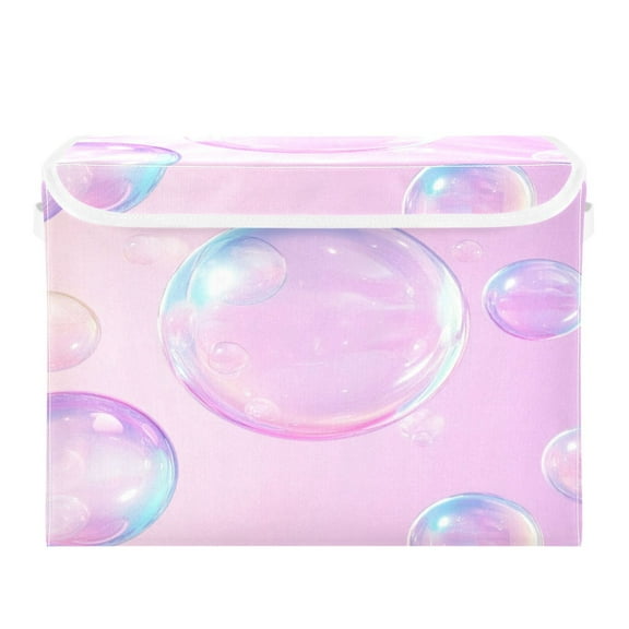 Storage Box With Lid 16.5x12.6x11.8In Foldable Stacked Household Storage Box Purple Pretty Bubble