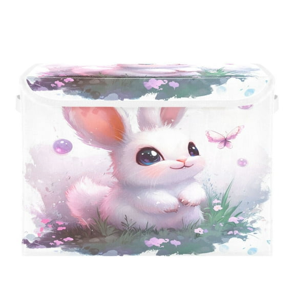 Storage Box With Lid 16.5x12.6x11.8In Foldable Stacked Household Storage Box Purple Rabbit
