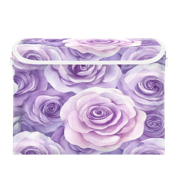 Storage Box With Lid 16.5x12.6x11.8In Foldable Stacked Household Storage Box Purple Roses