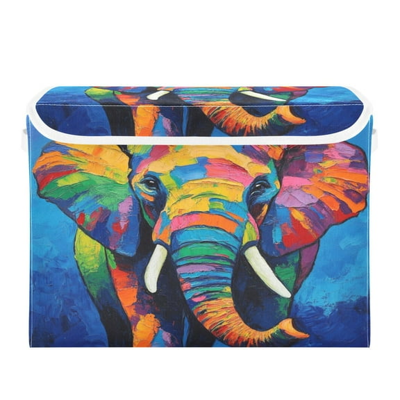 Storage Box With Lid 16.5x12.6x11.8In Foldable Stacked Household Storage Box Rainbow Cute Elephant