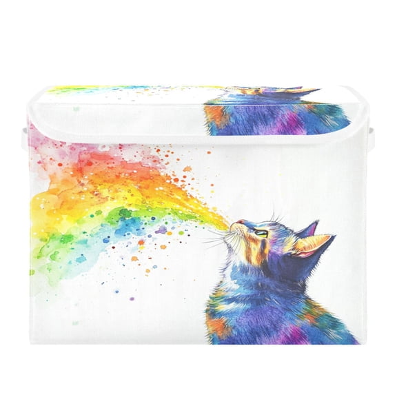 Storage Box With Lid 16.5x12.6x11.8In Foldable Stacked Household Storage Box Rainbow Pretty Kitten