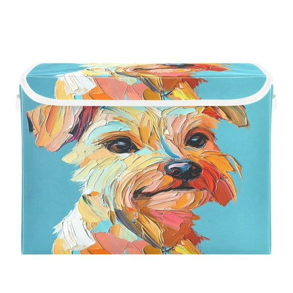 Storage Box With Lid 16.5x12.6x11.8In Foldable Stacked Household Storage Box Rainbow Puppy Pattern