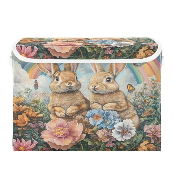 Storage Box With Lid 16.5x12.6x11.8In Foldable Stacked Household Storage Box Rainbow Two Rabbits