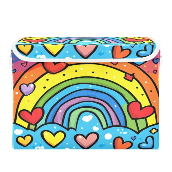 Storage Box With Lid 16.5x12.6x11.8In Foldable Stacked Household Storage Box Rainbows and Love