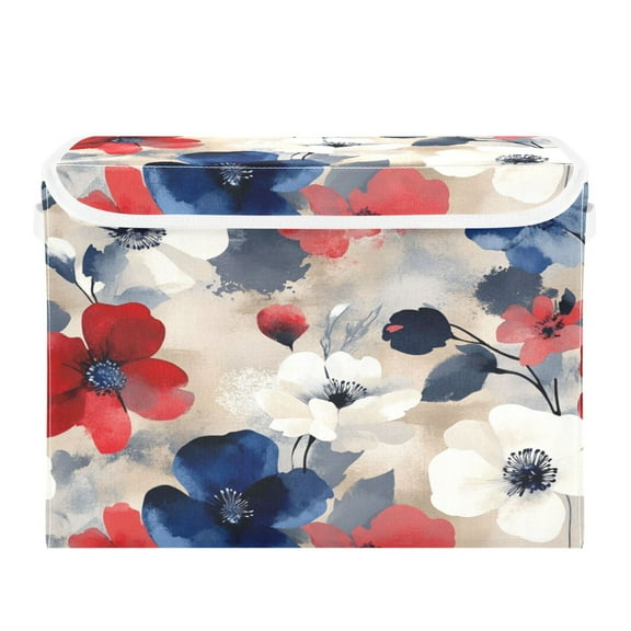Storage Box With Lid 16.5x12.6x11.8In Foldable Stacked Household Storage Box Red Blue Flower