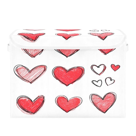 Storage Box With Lid 16.5x12.6x11.8In Foldable Stacked Household Storage Box Red Cartoon Heart