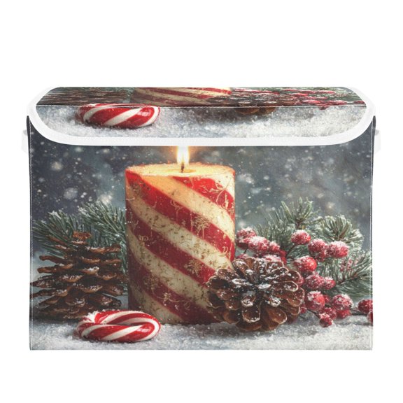 Storage Box With Lid 16.5x12.6x11.8In Foldable Stacked Household Storage Box Red Christmas Candle