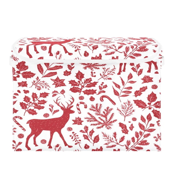Storage Box With Lid 16.5x12.6x11.8In Foldable Stacked Household Storage Box Red Christmas Deer