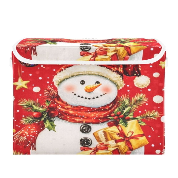 Storage Box With Lid 16.5x12.6x11.8In Foldable Stacked Household Storage Box Red Christmas Snowman