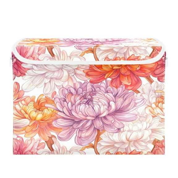 Storage Box With Lid 16.5x12.6x11.8In Foldable Stacked Household Storage Box Red Chrysanthemum