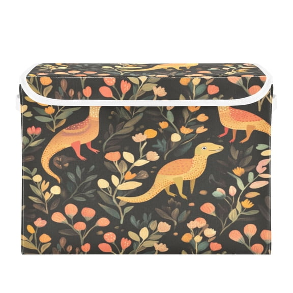 Storage Box With Lid 16.5x12.6x11.8In Foldable Stacked Household Storage Box Red Dinosaur Cartoon