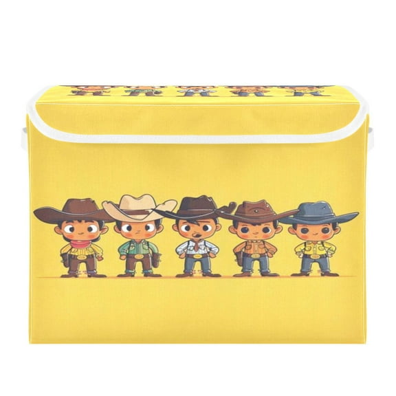 Storage Box With Lid 16.5x12.6x11.8In Foldable Stacked Household Storage Box Red Faced Western Cowboy Boy