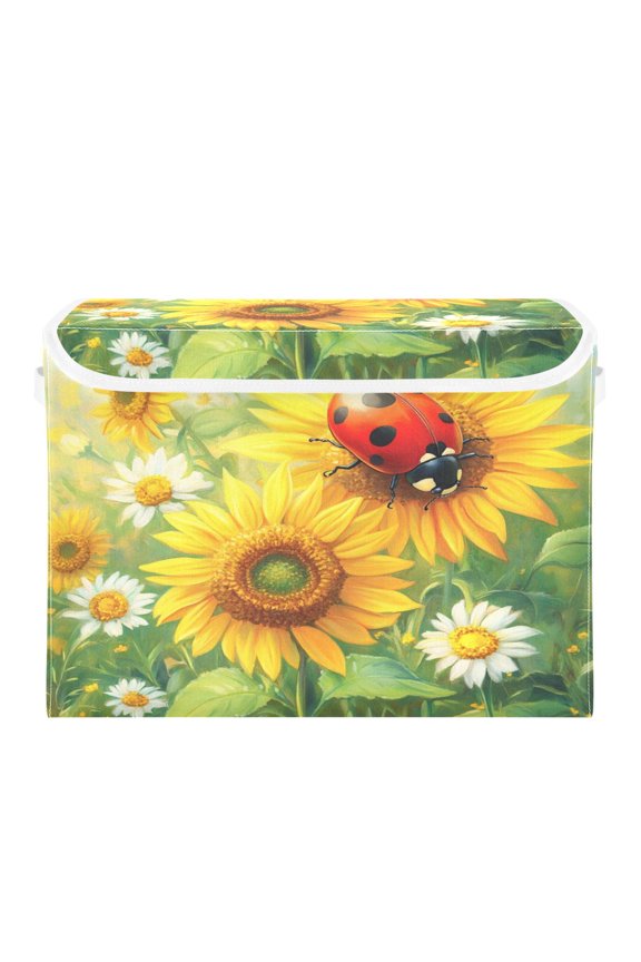Storage Box With Lid 16.5x12.6x11.8In Foldable Stacked Household Storage Box Red Ladybug