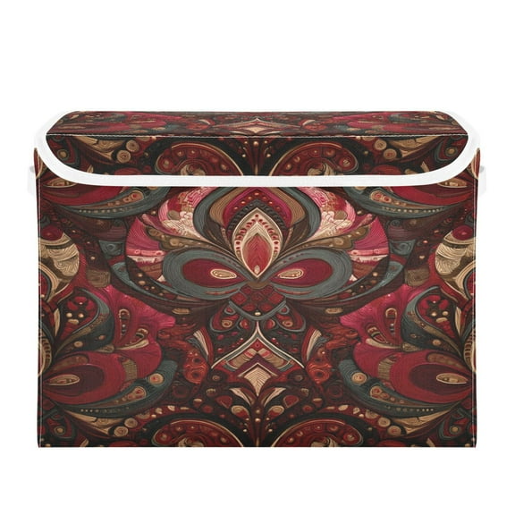 Storage Box With Lid 16.5x12.6x11.8In Foldable Stacked Household Storage Box Red Pattern Seamless