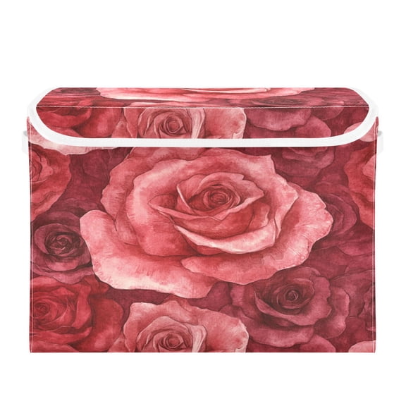 Storage Box With Lid 16.5x12.6x11.8In Foldable Stacked Household Storage Box Red Roses