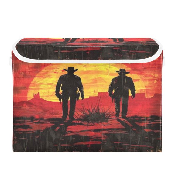 Storage Box With Lid 16.5x12.6x11.8In Foldable Stacked Household Storage Box Red Western Cowboy